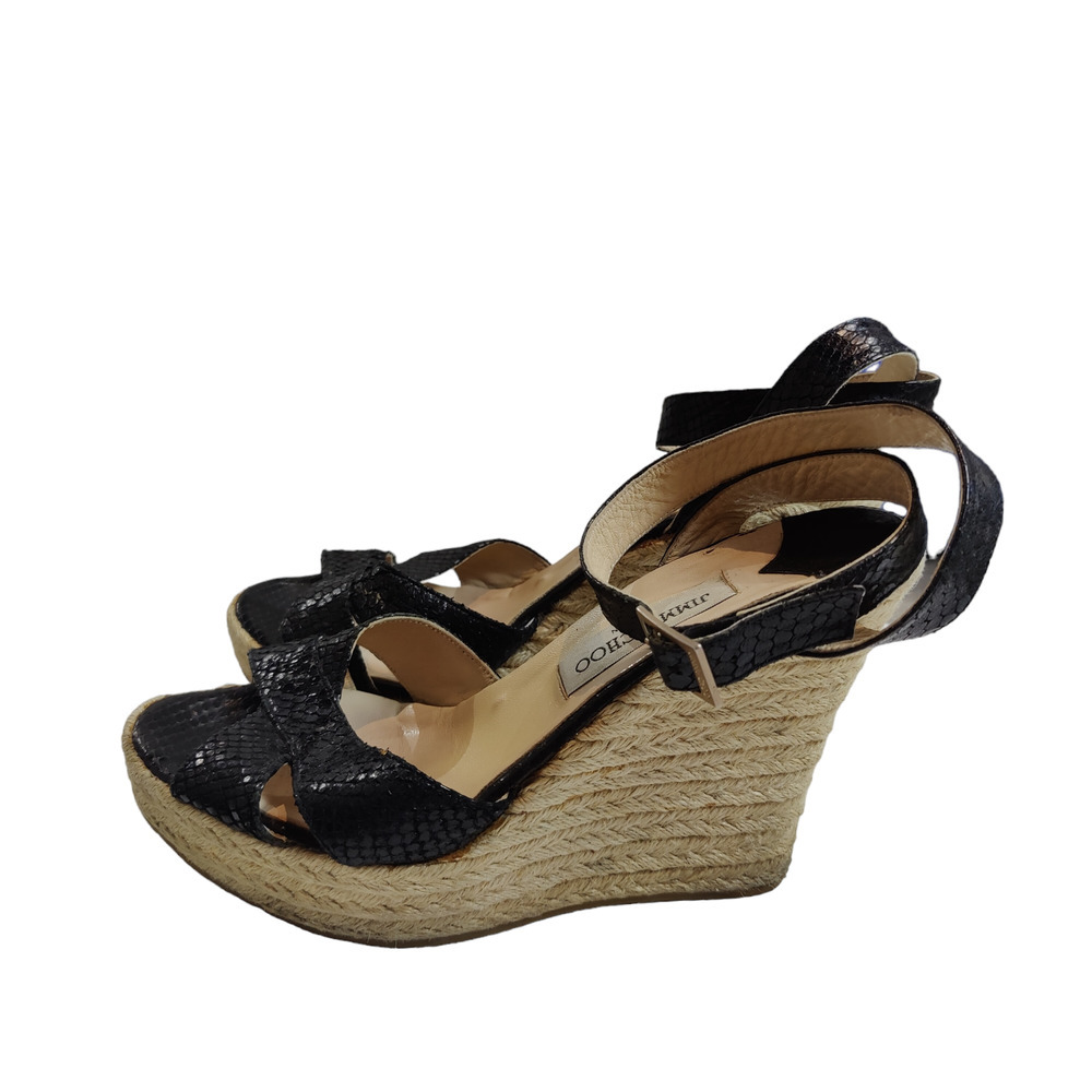 Jimmy Choo Sz 41 Black Python Espadrille Wedge Sandal Ankle Strap 10 - Picture 6 of 11